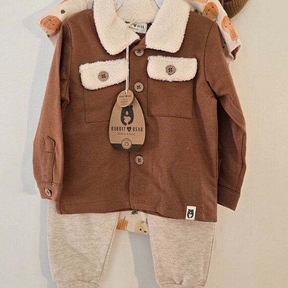 Rabbit bear organic fall pumpkin harvest baby boys 4 piece set 12m - Picture 3 of 12